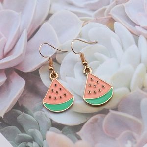 Seeded Watermelon Fruit Enamel Dangle Earrings